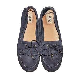 UGG $110 Blue Drina Slip-On Leather Loafer Beaded Leather‎ Laces Size 8.5